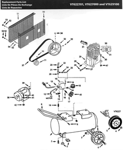 Tank Parts Diagram and Parts List for VT627000  Campbell Hausfeld Compressor